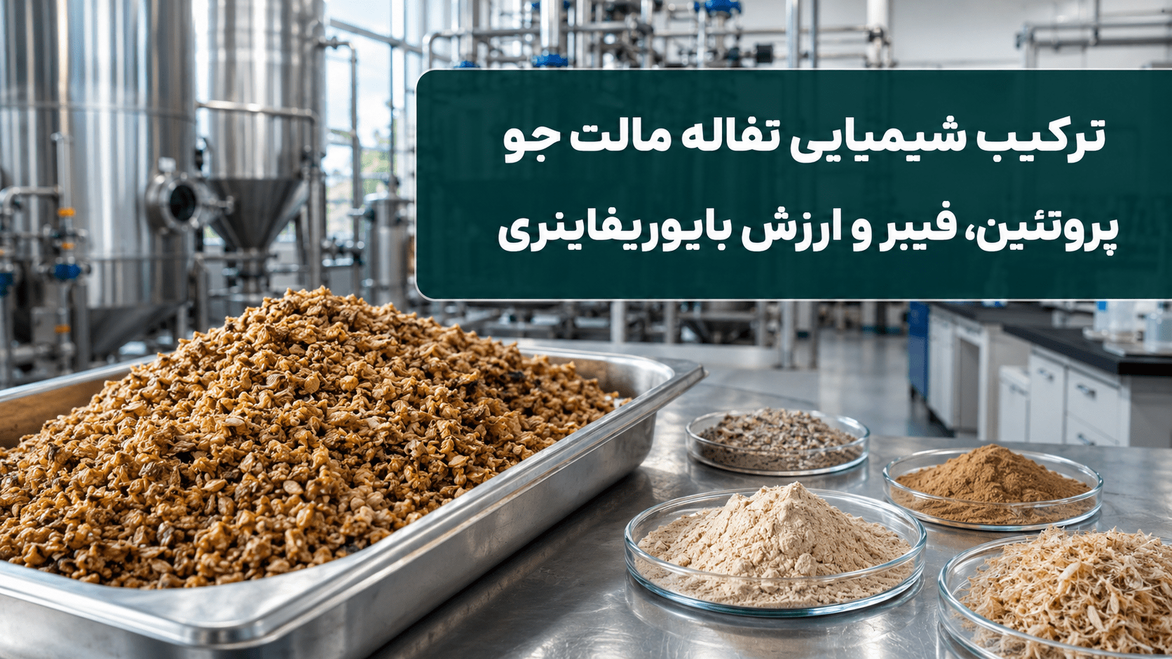 ترکیب شیمیایی تفاله مالت جو؛ نمای واقعی BSG و اجزای پروتئین، فیبر، چربی و خاکستر